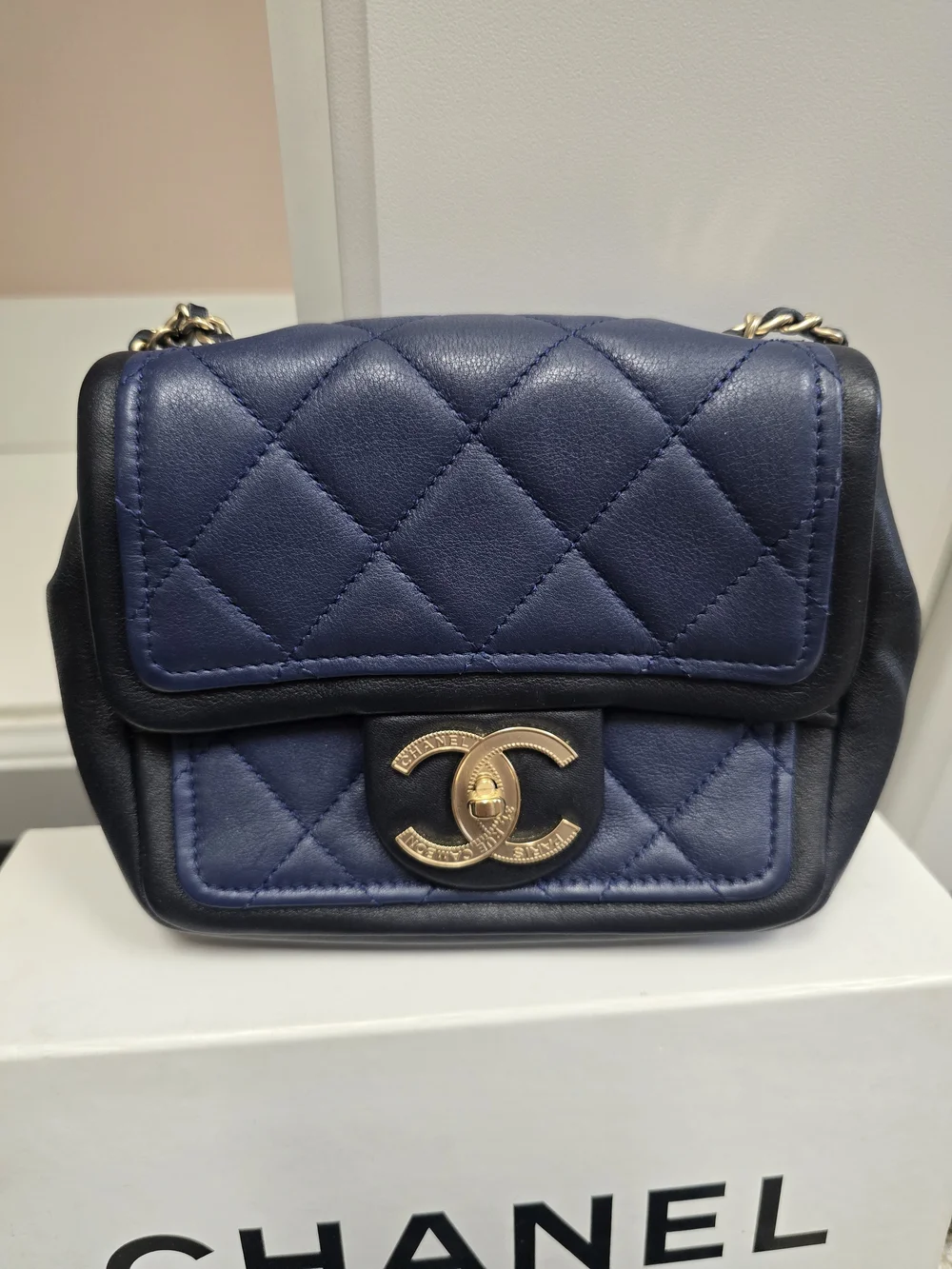 Chanel Quilted Navy Lambskin Mini Bag with Gold CC Turnlock